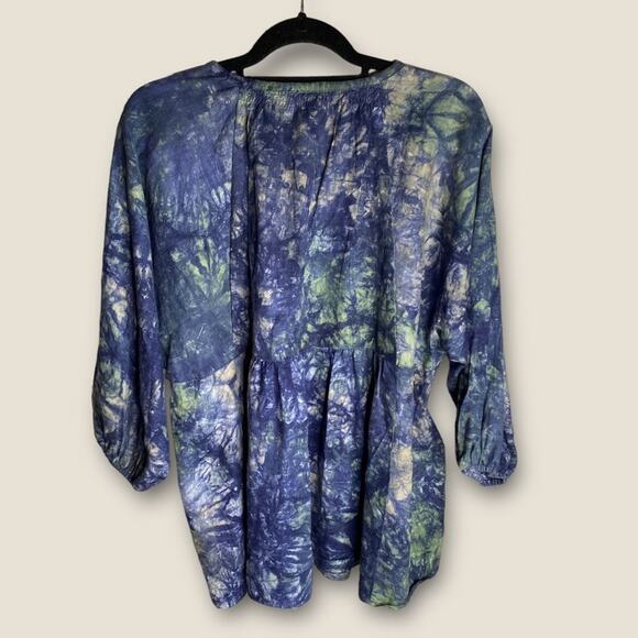 CAbi Woodstock Top Style Number 5714 tie dye peplum hippie bohemian linen blouse - Picture 4 of 8